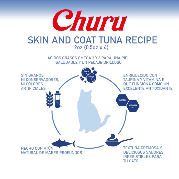 Inaba Churu Skin & Coat Atún-Snack Premio Cremoso para Gatos - 4 tubos de 14g cu