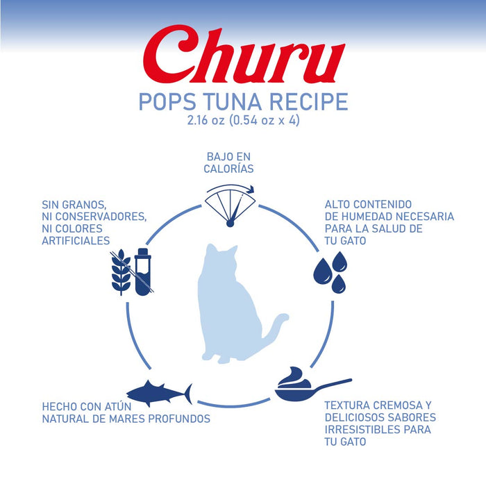 Inaba Churu Pops Atún-Snack Premio Cremoso para Gatos - 4 tubos de 15g cu
