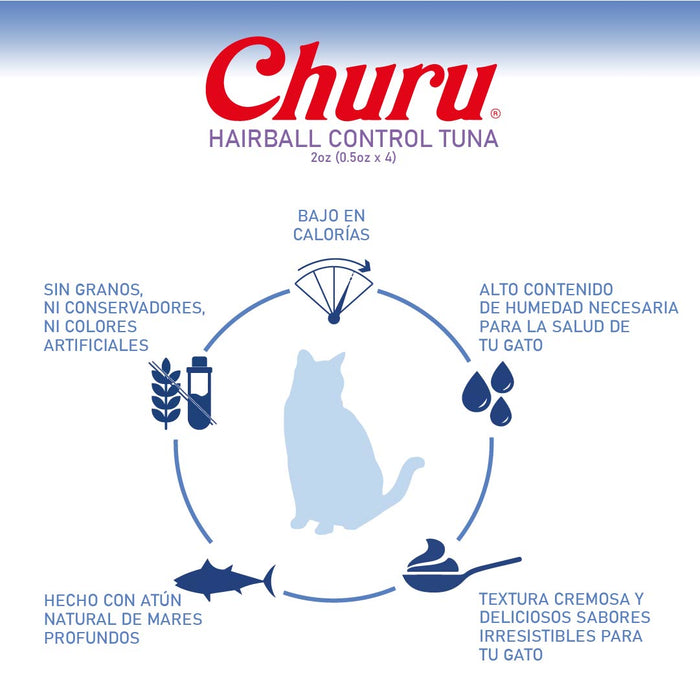 Inaba Churu Hairball- Snack Premio Cremoso para Gatos - 4 tubos de 14g cu