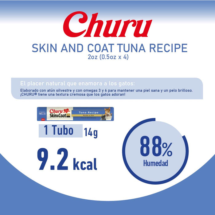 Inaba Churu Skin & Coat Atún-Snack Premio Cremoso para Gatos - 4 tubos de 14g cu
