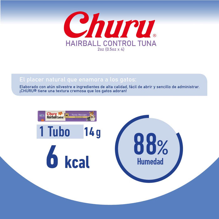 Inaba Churu Hairball- Snack Premio Cremoso para Gatos - 4 tubos de 14g cu