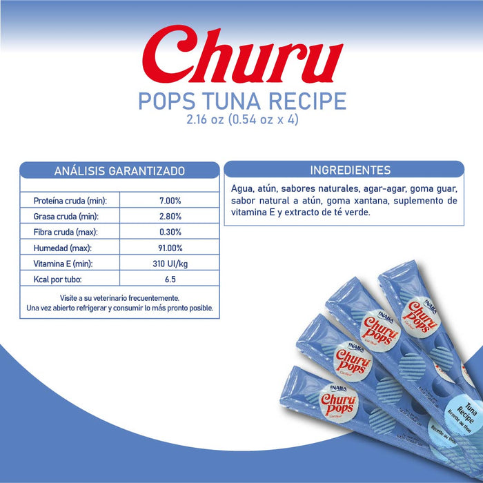Inaba Churu Pops Atún-Snack Premio Cremoso para Gatos - 4 tubos de 15g cu