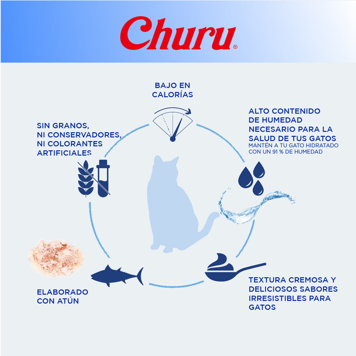 Inaba Churu Atún y Callo de Hacha, Snack Cremoso para Gatos - 4 tubos 14g cu