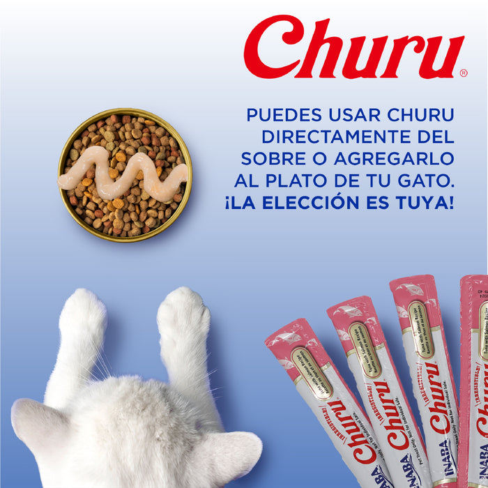Inaba Churu Atún y Callo de Hacha, Snack Cremoso para Gatos - 4 tubos 14gr cu