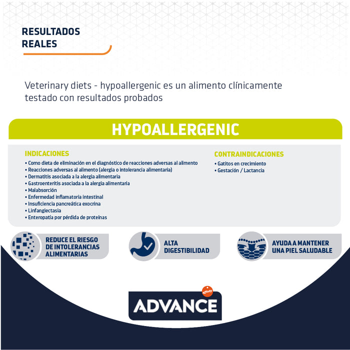 Advance Hypoallergenic para Gatos con Alergias e Intolerancias, con Proteína Hidrolizada Soya 1.25kg