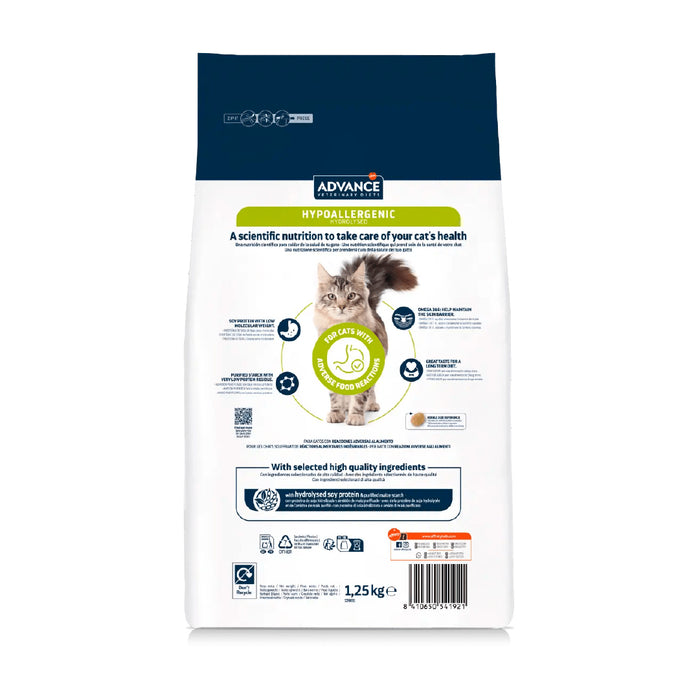 Advance Hypoallergenic para Gatos con Alergias e Intolerancias, con Proteína Hidrolizada Soya 1.25kg