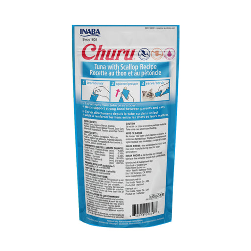 Inaba Churu Atún y Callo de Hacha, Snack Cremoso para Gatos - 4 tubos 14g cu