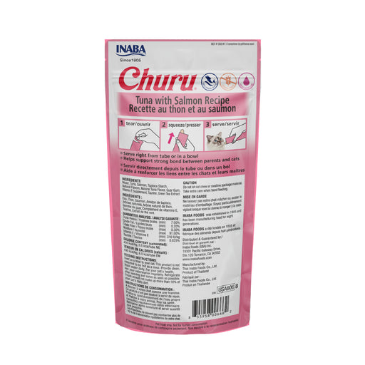 Inaba Churu Sabor Atún y Salmón, Snack Premio Cremoso para Gatos - 4 tubos 14g cu