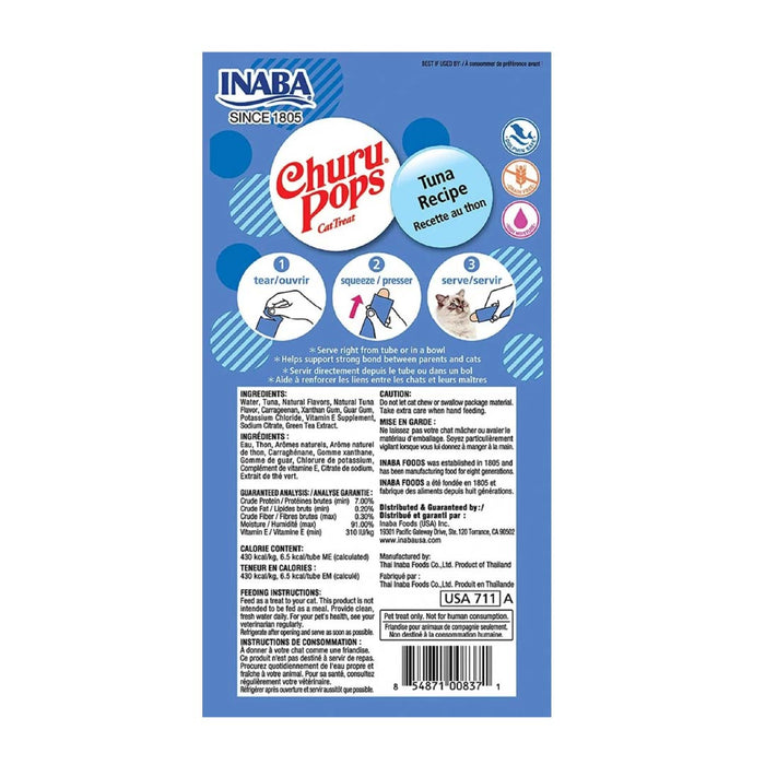 Inaba Churu Pops Atún-Snack Premio Cremoso para Gatos - 4 tubos de 15g cu