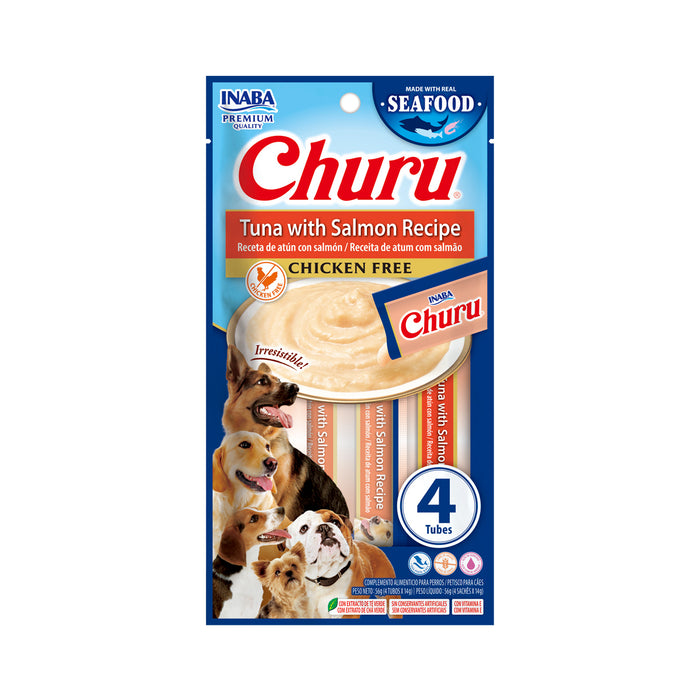 CHURU DOG ATUN CON SALMON  CAJA C/6 BOLSAS C/4 TUBOS