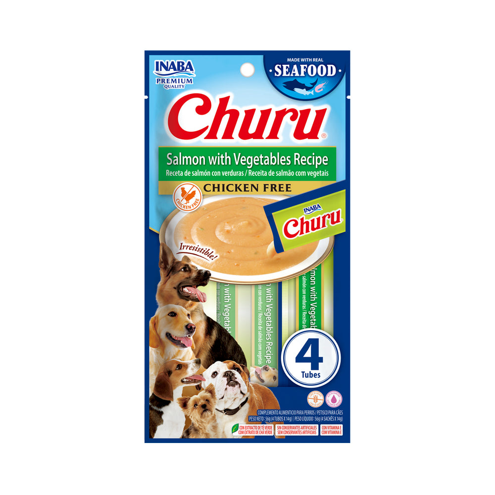 CHURU DOG SALMON CON VEGETALES CAJA C/6 BOLSAS C/4 TUBOS
