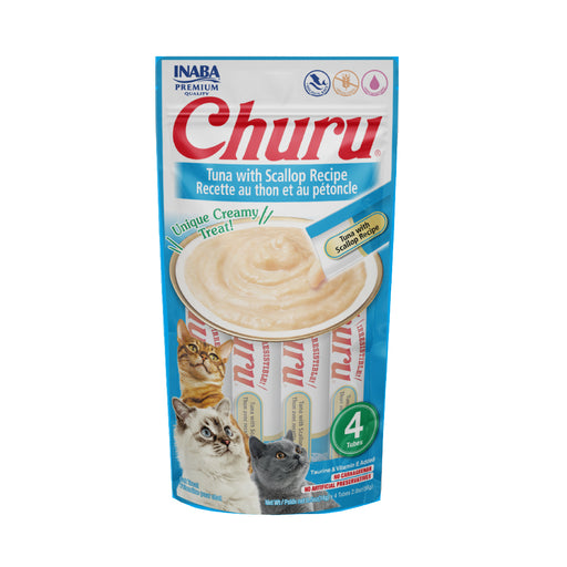 Inaba Churu Atún y Callo de Hacha, Snack Cremoso para Gatos - 4 tubos 14g cu