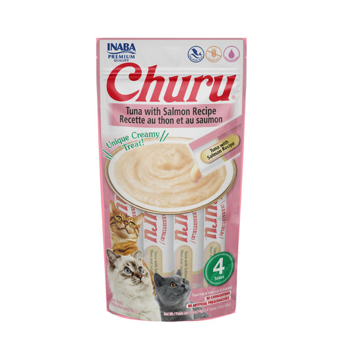 Inaba Churu Sabor Atún y Salmón, Snack Premio Cremoso para Gatos - 4 tubos 14g cu