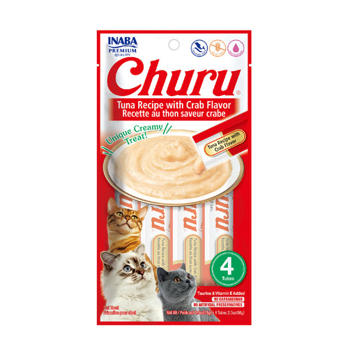 Inaba Churu Sabor Atún y Cangrejo, Snack Premio Cremoso para Gatos - 4 tubos 14g cu