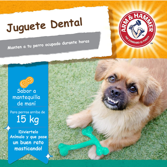 Arm & Hammer Juguete para Perro en forma de T-Bone, Limpia dientes, Sabor Mantequilla de Maní 1pz