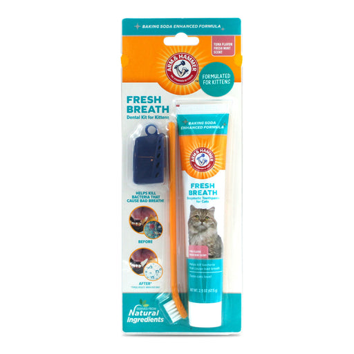 Arm & Hammer Kit Pasta Dental con Cepillo para Gato, Elimina Sarro y Mal Aliento, Sabor Atún, 3pzas