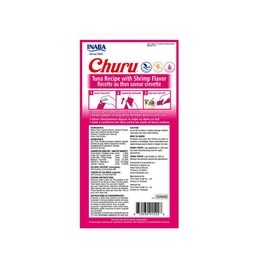 Inaba Churu Sabor Atún y Camarón, Snack Premio Cremoso para Gatos - 4 tubos 14g cu