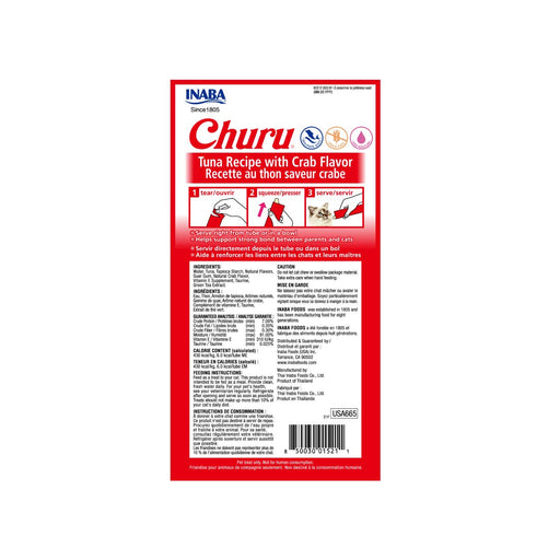Inaba Churu Sabor Atún y Cangrejo, Snack Premio Cremoso para Gatos - 4 tubos 14g cu