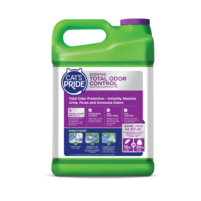 Cat's Pride Sceted Total Odor Control Arena para gatos Aglutinante, Bloquea Olores al instante 15lb