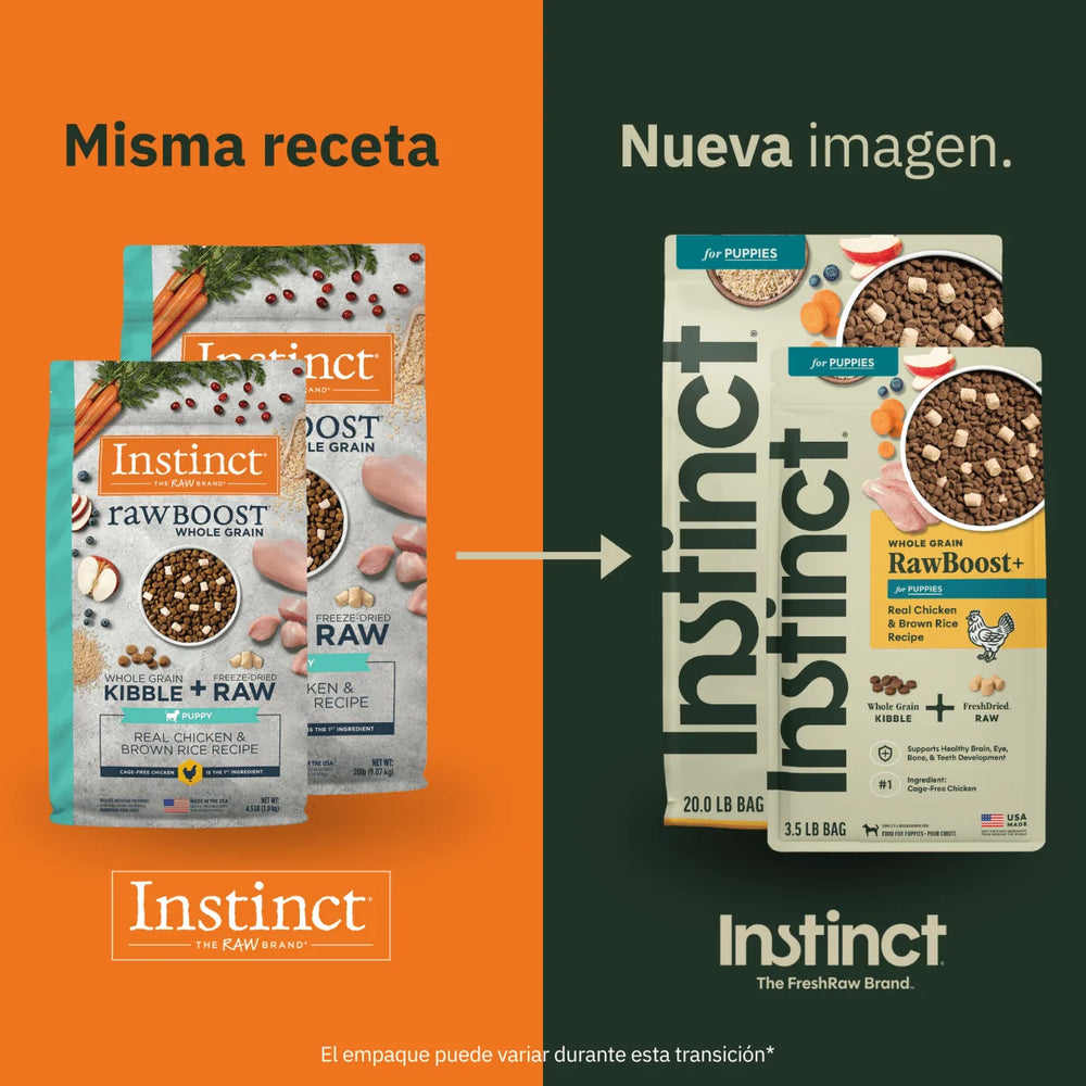 Instinct Raw Boost de Pollo con Granos y Arroz Integral para Cachorros