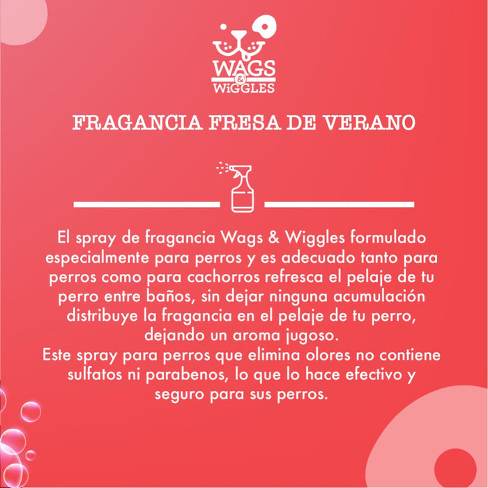 Spray de fragancia para perros Wags & Wiggles, elimina olores dejando un aroma a fresa. 198 g