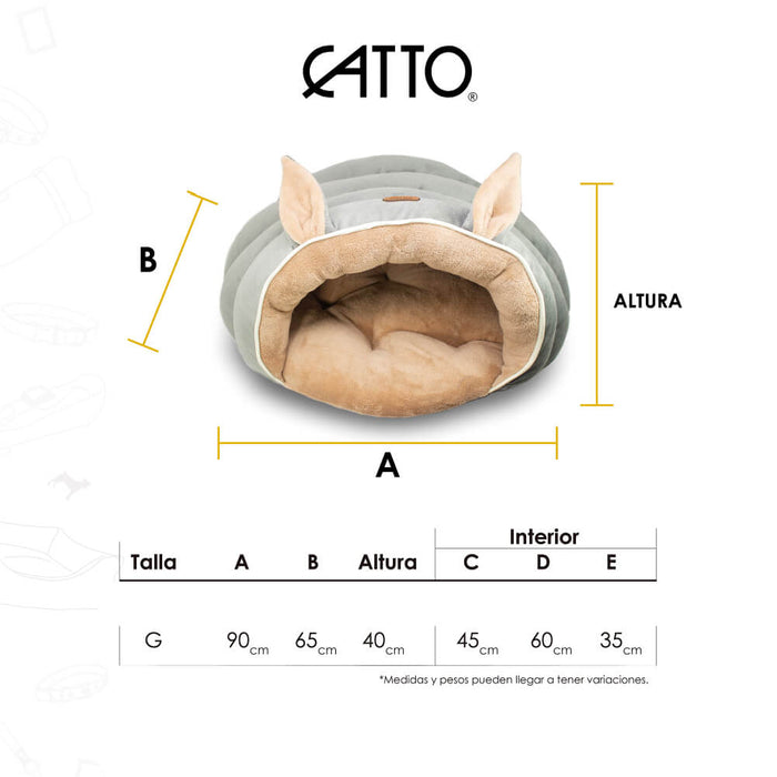 Cama Para Gato Estilo Cueva, Relleno 100% P.E.T. Reciclado. Color Arena