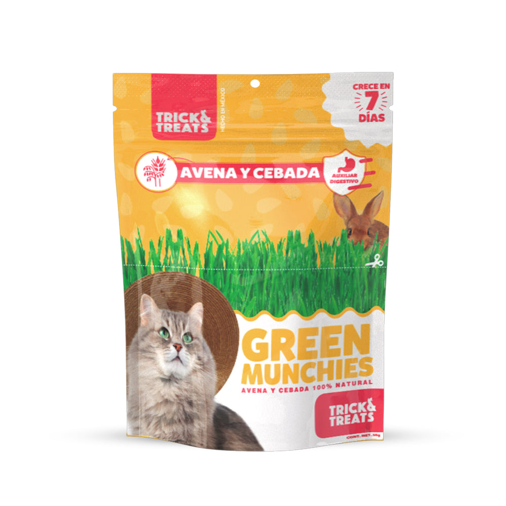 Green Munchies Avena y Cebada, Pasto Para Gato 50g