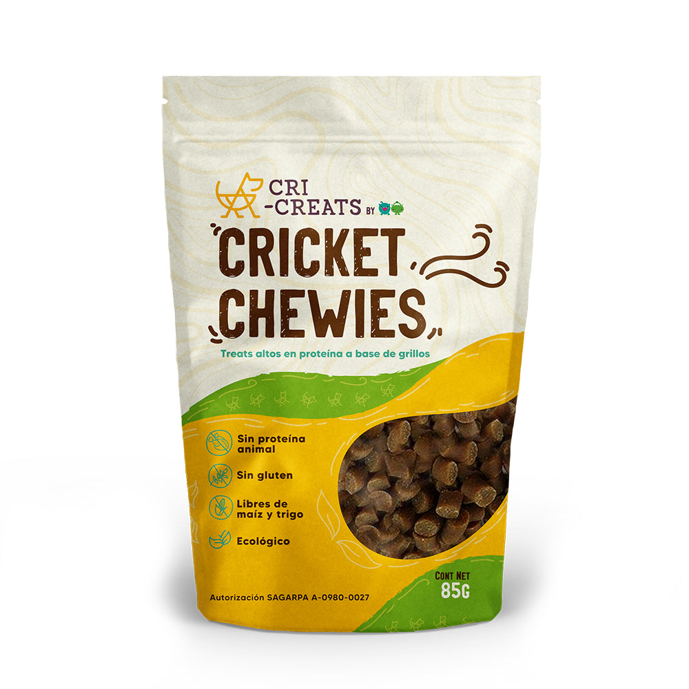 Premios Para Perros Cricket Chewies CriCreats, Altos En Proteínas A Base De Grillos. 85 g.