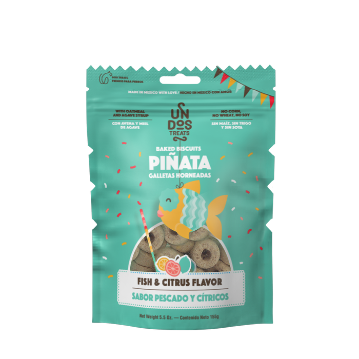 Un dos Treats Baked Biscuits Piñata Galletas Horneadas- Sabor Pescado y Citricos 5.5 oz