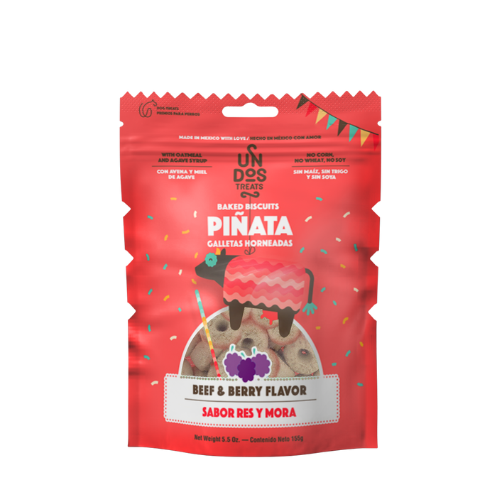 Un dos Treats Baked Biscuits Piñata Galletas Horneadas- Sabor Res y Moras 5.5 oz